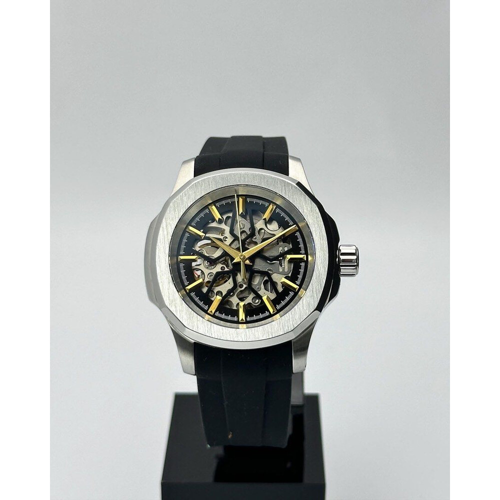 Custom Seiko Mod • Black Silver Skeleton Nautilus with Gold • 40mm